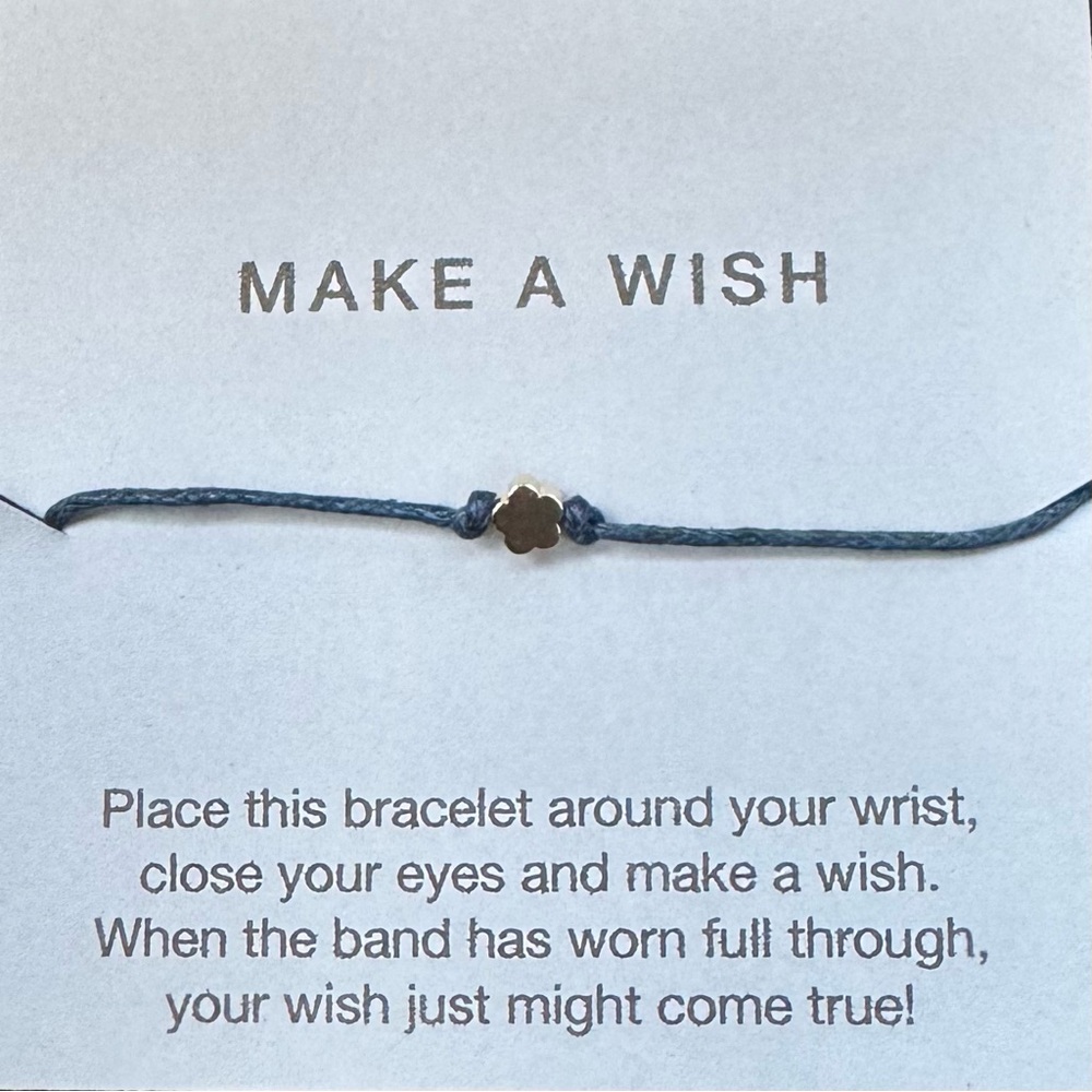 14k Gold Flower Charm Make A Wish Bracelet Navy Blue Adjustable Band NWT
